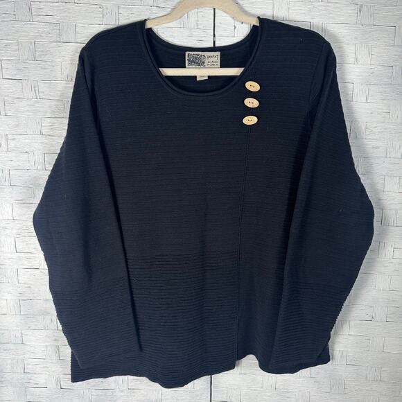 Habitat black ribbed asymmetrical sweater button detail  bohemian lagenlook - Picture 1 of 11